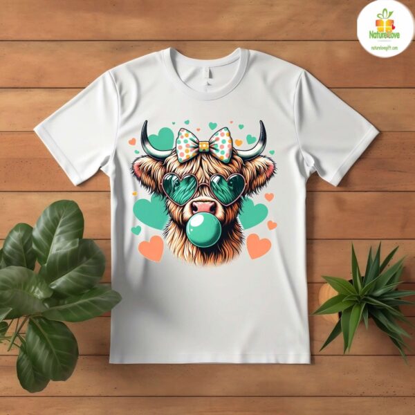 Highland Cow Tshirt Cute Cow With Heart Sunglasses Graphic Tee
