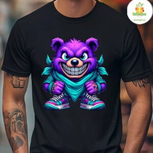 Hip Hop Bear Tee Purple Street Cartoon Graphic With Grills
