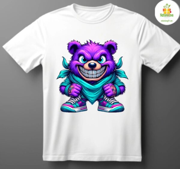 Hip Hop Bear Tee Purple Street Cartoon Graphic With Grills