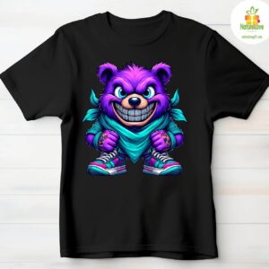 Purple Street Bear Tee – Hip Hop Cartoon Graphic With Grills 4