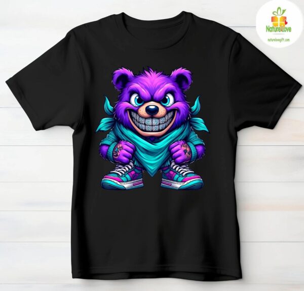 Hip Hop Bear Tee Purple Street Cartoon Graphic With Grills
