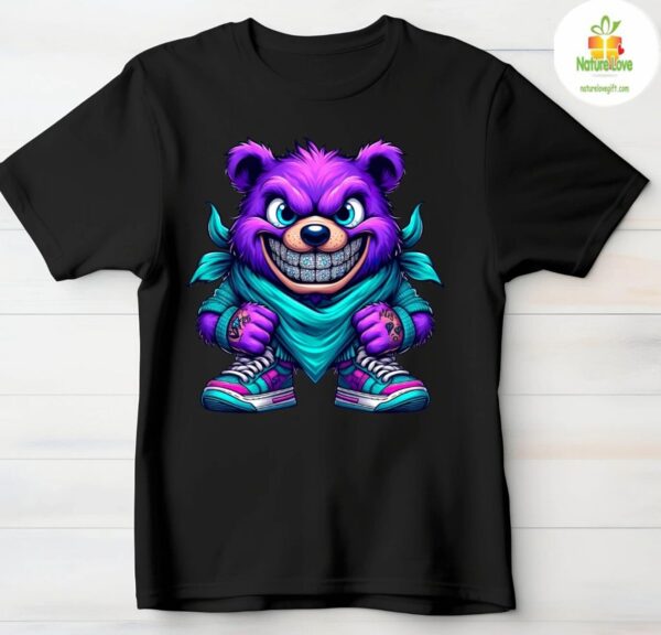 Hip Hop Bear Tee Purple Street Cartoon Graphic With Grills