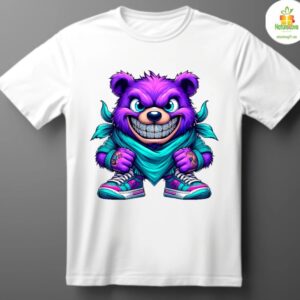 Purple Street Bear Tee – Hip Hop Cartoon Graphic With Grills 6
