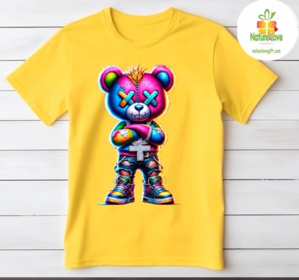 Hip Hop Teddy Bear T Shirt Neon Cartoon Colorful Design