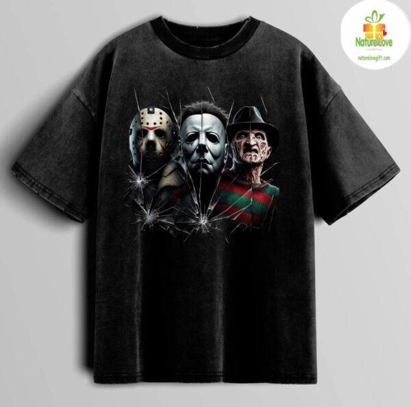 Horror Killers Vintage Graphic Oversized Shirt Ash Black