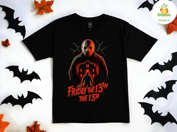 Jason Voorhees T-shirt Friday the 13th Horror Movie Cabin Design