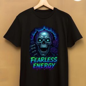 Mens Black Skull T shirt fearless Energy Glowing Eye Graphic Tee 2