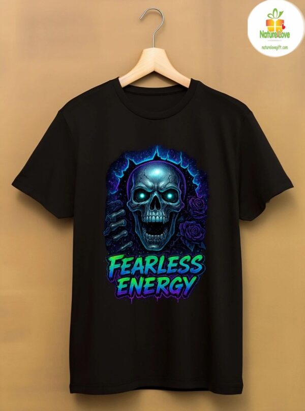 Men’s Black Skull T-Shirt Glowing Eye Graphic Tee Fearless Energy