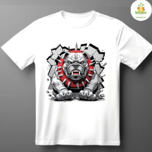 Men’s Red Bulldog Graphic T-Shirt Aggressive Dog Design Streetwear Tee