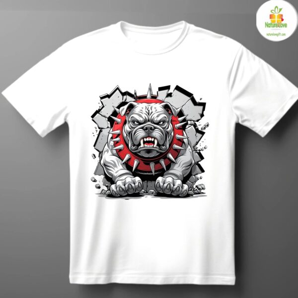 Men’s Red Bulldog Graphic T-Shirt Aggressive Dog Design Streetwear Tee