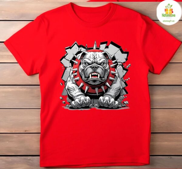 Men’s Red Bulldog Graphic T-Shirt Aggressive Dog Design Streetwear Tee