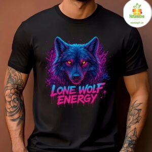 Men’s Wolf Graphic Tee Lone Wolf Energy Animal Power Neon T-Shirt