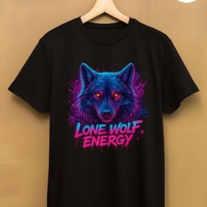 Lone Wolf Energy T shirt Mens Wolf Graphic Tee Animal Power Neon Style 2
