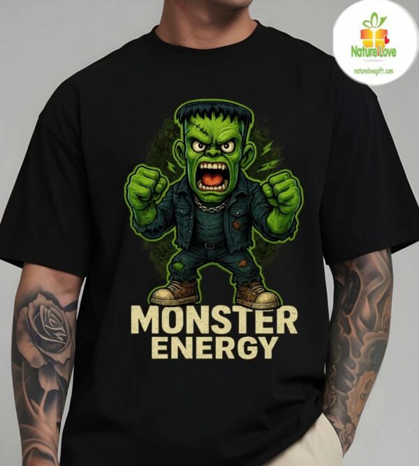 Monster Energy Frankenstein T-Shirt Black Horror Fan Tee