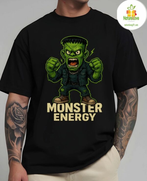 Monster Energy Frankenstein T-Shirt Black Horror Fan Tee