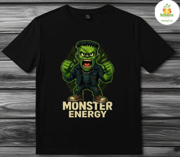Monster Energy Frankenstein T-Shirt Black Horror Fan Tee