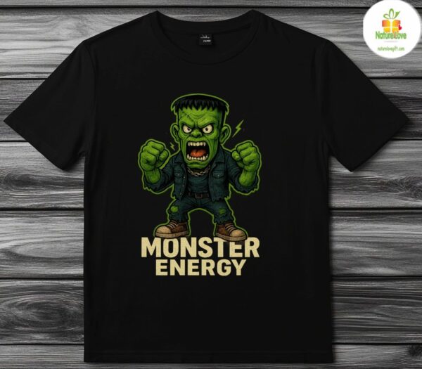 Monster Energy Frankenstein T-Shirt Black Horror Fan Tee