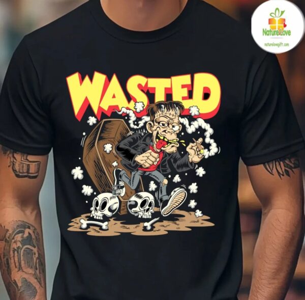 Monster Graphic Tee Retro Cartoon Horror Halftone Shirt Wasted Design