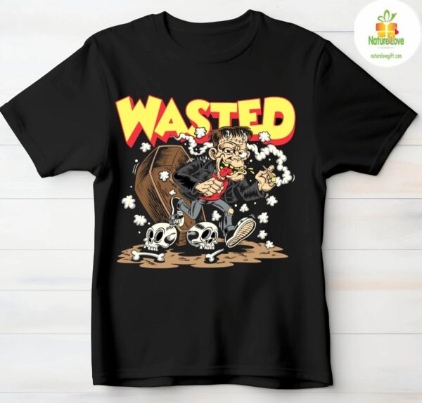Monster Graphic Tee Retro Cartoon Horror Halftone Shirt Wasted Design