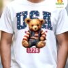 Patriotic American Flag Tshirt USA Teddy Bear 1776 Graphic Tee