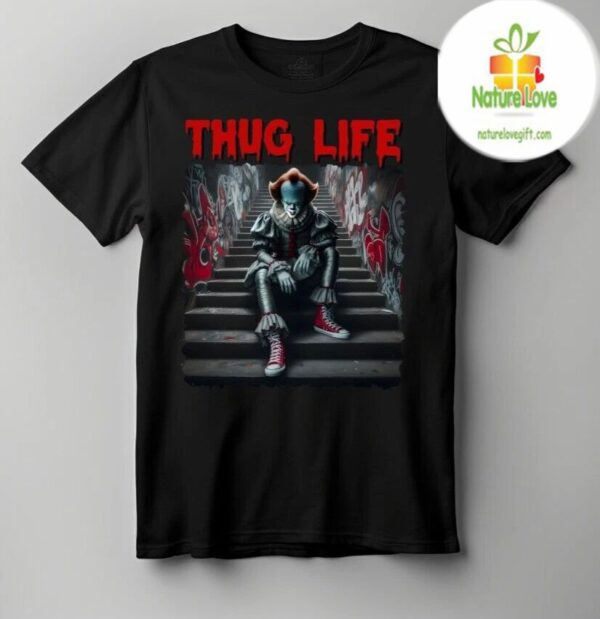 Pennywise T-shirt Horror Movie Killer Fan Tee Thug Life Halloween