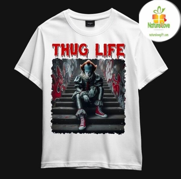 Pennywise T-shirt Horror Movie Killer Fan Tee Thug Life Halloween
