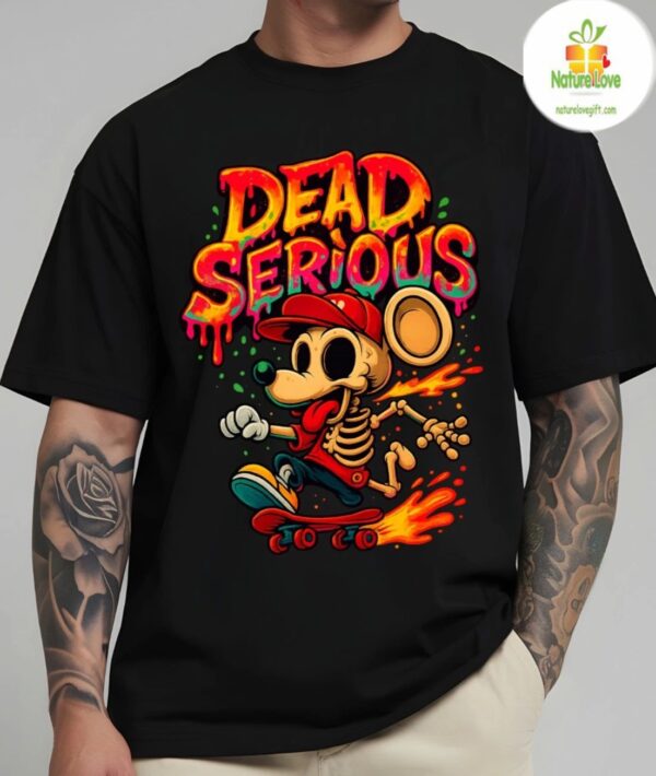 Skeleton Graphic T-shirt Dead Serious Mouse Skateboard Limited Edition