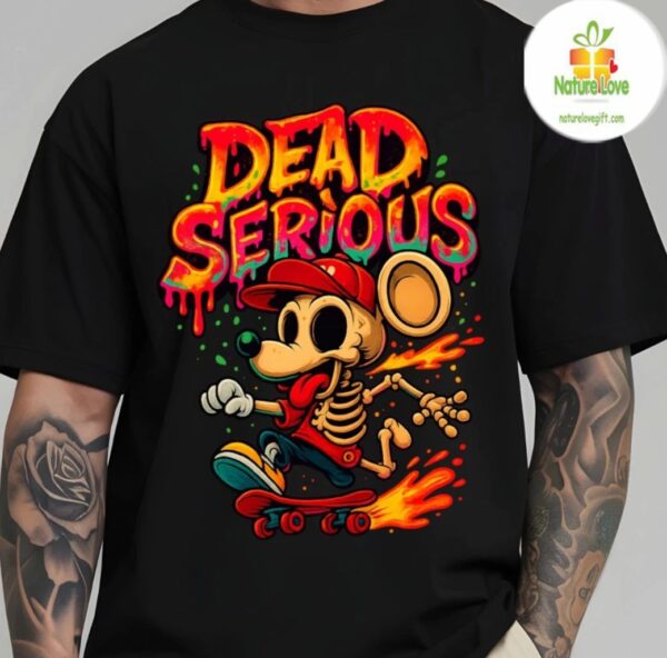 Skeleton Graphic T-shirt Dead Serious Mouse Skateboard Limited Edition