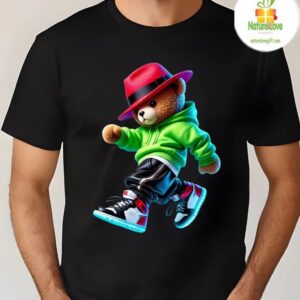 Teddy Bear Graphic Tshirt Street Style Neon Hip Hop Tee Black