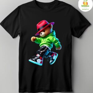 Street Style Teddy Bear Graphic T shirt Neon Hip Hop Fashion Tee Black 2
