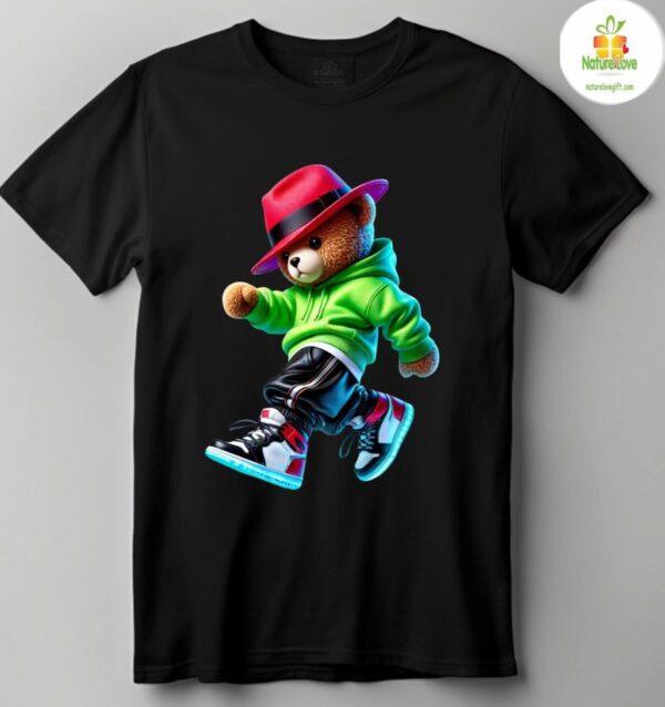 Teddy Bear Graphic Tshirt Street Style Neon Hip Hop Tee Black