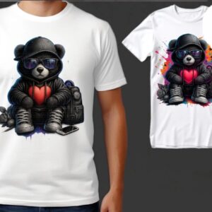 Teddy Bear Hoodie Streetwear Urban Drip Heart Graffiti Tee