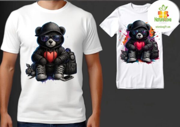 Teddy Bear Hoodie Streetwear Urban Drip Heart Graffiti Tee