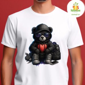 Streetwear Teddy Bear Hoodie Graphic Top – Urban Drip Heart Graffiti Style Tee 2