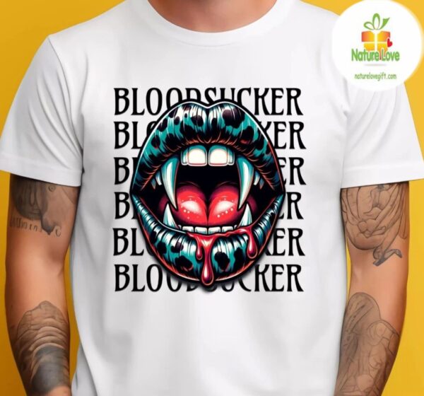 Vampire Fang Shirt Gothic Horror Graphic Tee Bloodsucker Lip Art