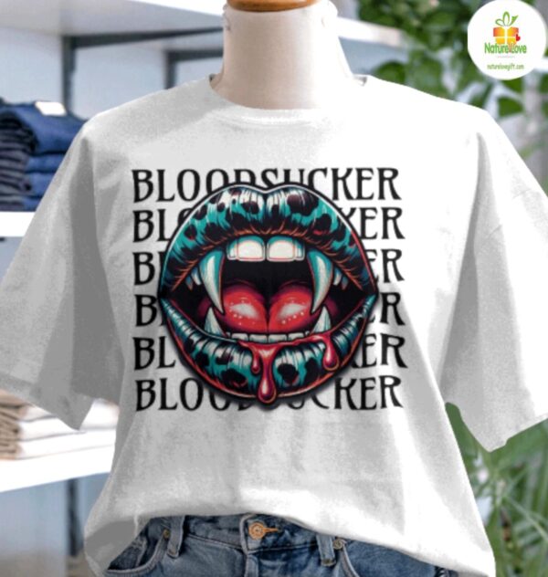 Vampire Fang Shirt Gothic Horror Graphic Tee Bloodsucker Lip Art