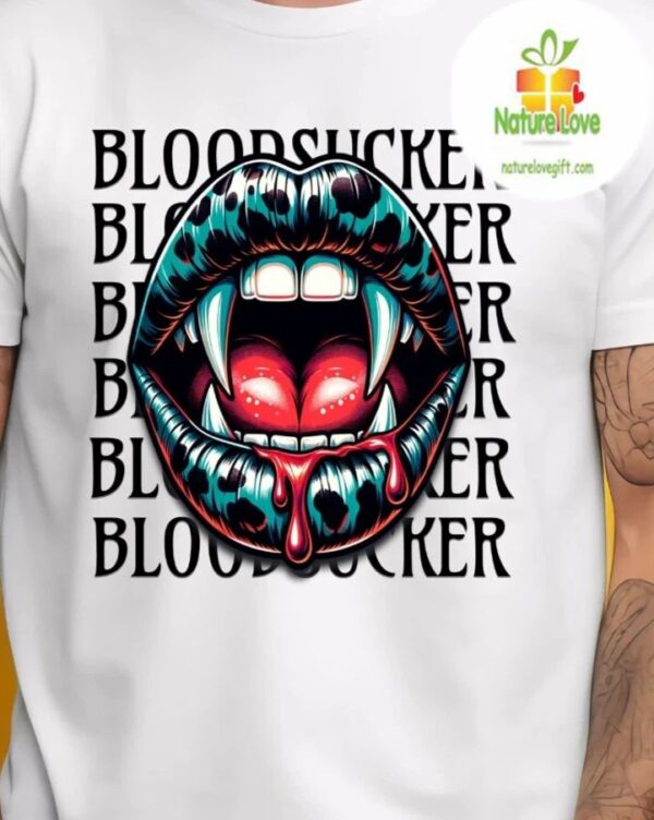 Vampire Fang Shirt Gothic Horror Graphic Tee Bloodsucker Lip Art