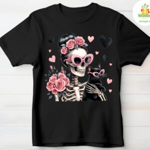Skeleton Cat Shirt Womens Gothic T shirt Cute Aesthetic Tee 2