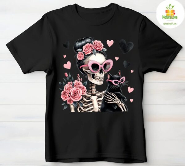 Women’s Gothic Skeleton Cat T-Shirt Cute Aesthetic Tee