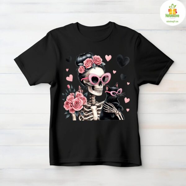 Women’s Gothic Skeleton Cat T-Shirt Cute Aesthetic Tee