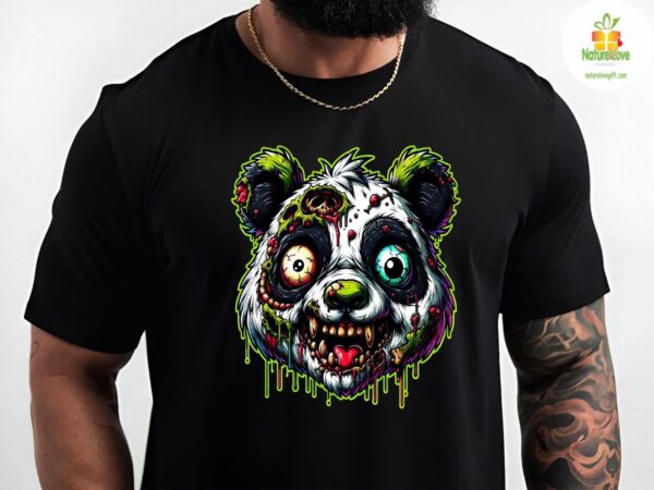 Zombie Panda T-Shirt Scary Undead Monster Halloween Horror Tee