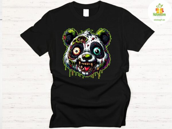 Zombie Panda T-Shirt Scary Undead Monster Halloween Horror Tee