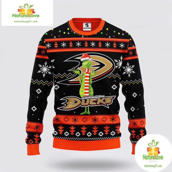 Anaheim Ducks Ugly Christmas Sweater Funny Grinch NHL Team