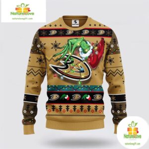 Anaheim Ducks Ugly Christmas Sweater Grinch Hand Holiday Design