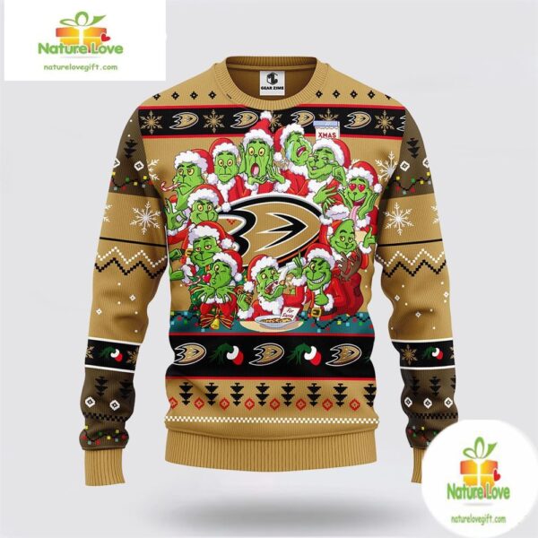 Anaheim Ducks Ugly Christmas Sweater Grinch Holiday NHL Team Design