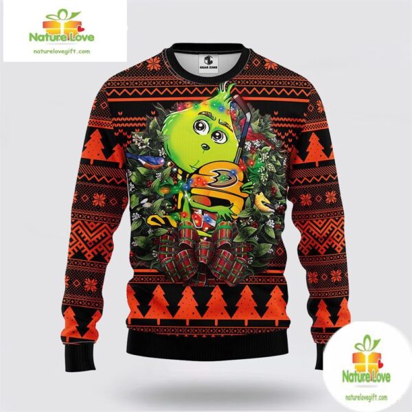 Anaheim Ducks Ugly Christmas Sweater Grinch Hug NHL Holiday