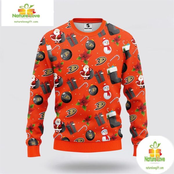 Anaheim Ducks Ugly Christmas Sweater Santa Snowman NHL