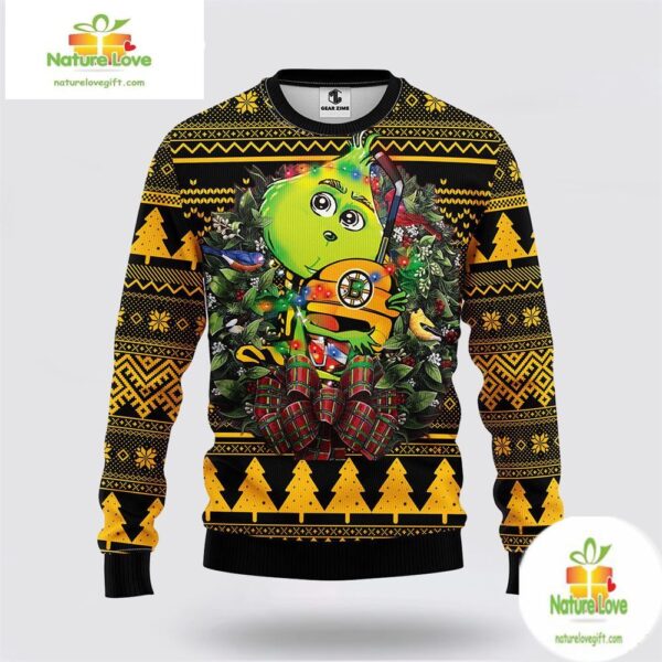 Boston Bruins Grinch Ugly Christmas Sweater NHL Holiday Gift