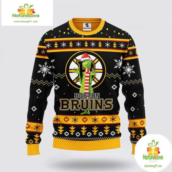 Boston Bruins Ugly Christmas Sweater Funny Grinch Holiday