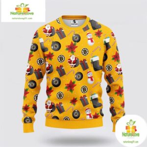 Boston Bruins Ugly Christmas Sweater Santa Snowman Holiday Design